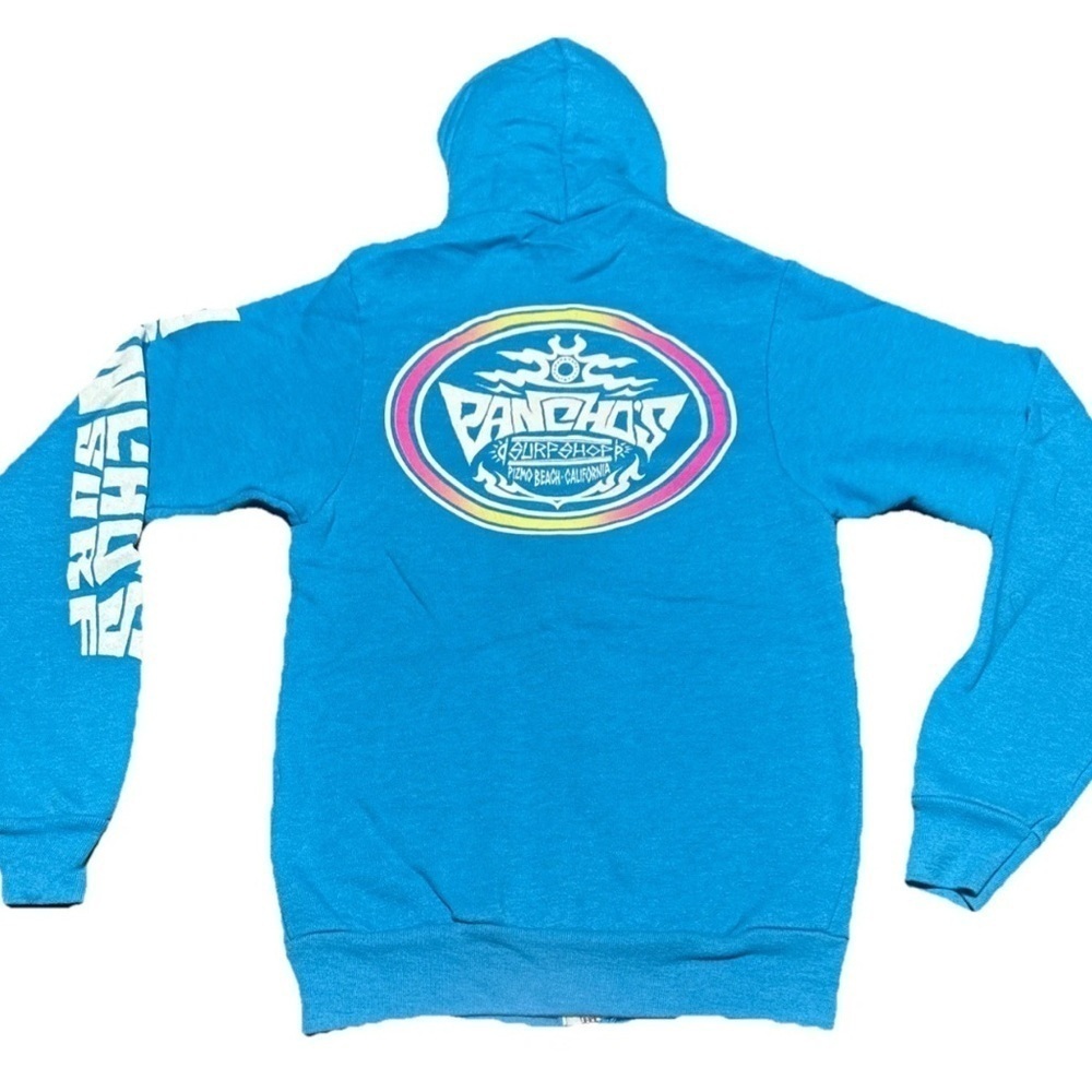 Womans Heather Blue Ponchos Surf Shop Pizmo Beach California Hoodie XS